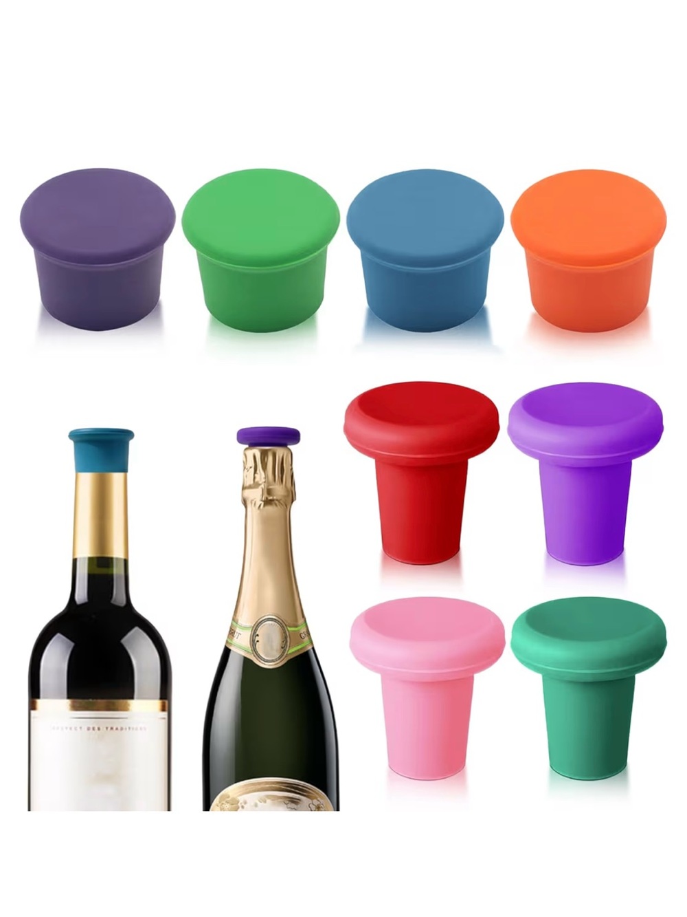 MultiColor Silicone Wine Stoppers & Caps Reusable Beverage Multi Bottle covers